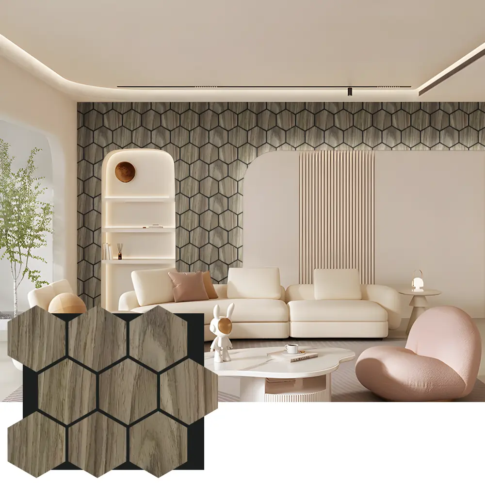 Hexagon Acoustic Wood Wall Panels ສໍາລັບການອອກແບບພາຍໃນ