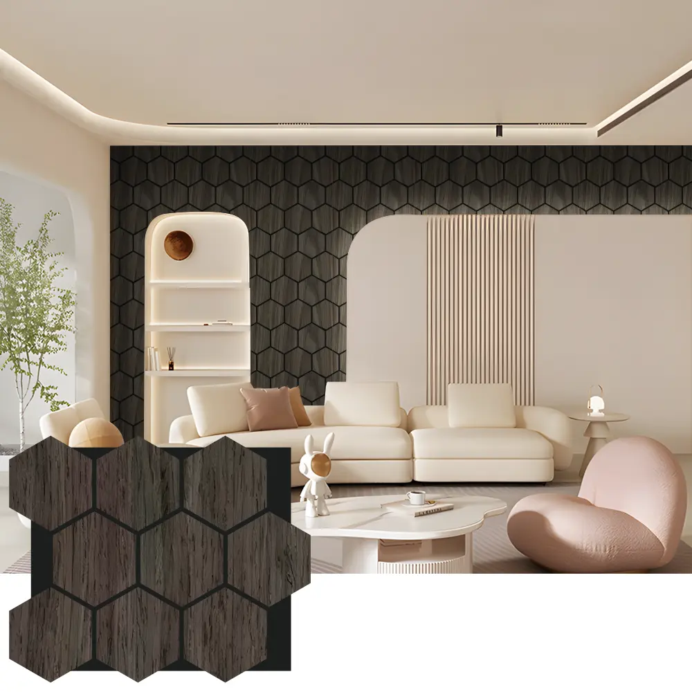 Hexagon Acoustic Wood Wall Panels ສໍາລັບການອອກແບບພາຍໃນ