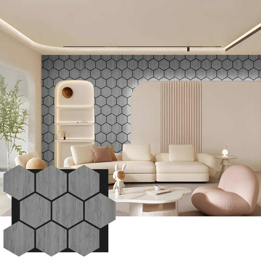 Hexagon Acoustic Wood Wall Panels ສໍາລັບການອອກແບບພາຍໃນ