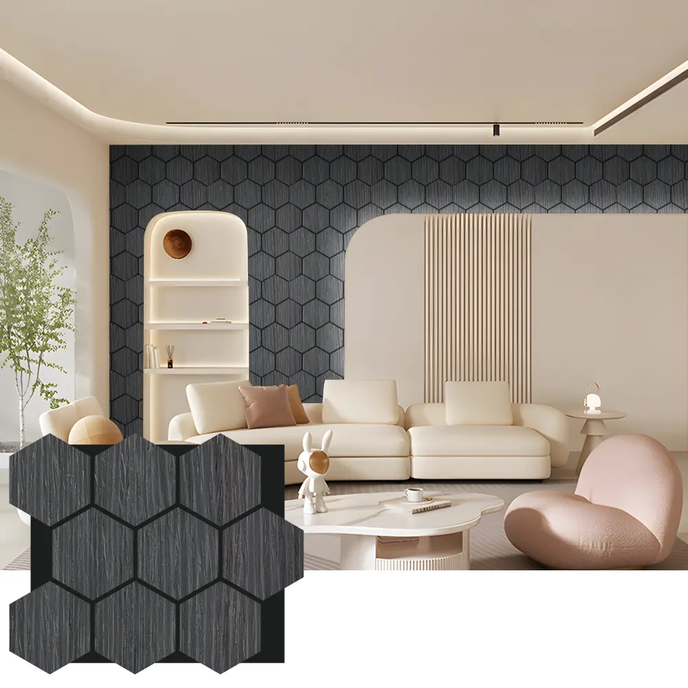 Hexagon Acoustic Wood Wall Panels ສໍາລັບການອອກແບບພາຍໃນ