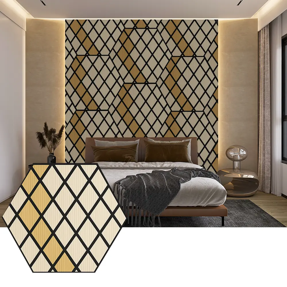 Hexagon PET Acoustic Panels ສໍາລັບການອອກແບບກໍາແພງທີ່ທັນສະໄຫມ Hexagon PET Acoustic Panels ສໍາລັບການອອກແບບກໍາແພງທີ່ທັນສະໄຫມ