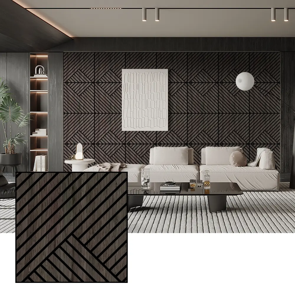 ກະດານສຽງໄມ້ທໍາມະຊາດ Veneer Acoustic ສໍາລັບກໍາແພງພາຍໃນ