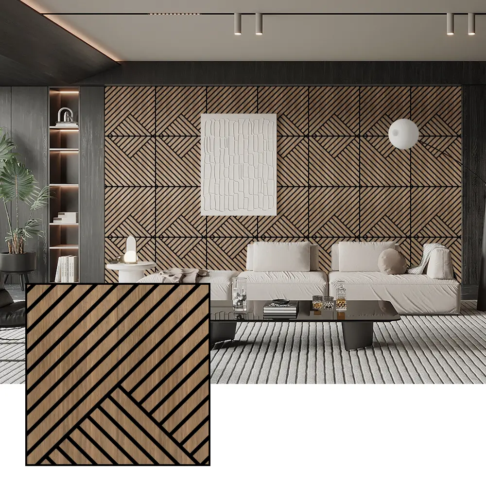 ກະດານສຽງໄມ້ທໍາມະຊາດ Veneer Acoustic ສໍາລັບກໍາແພງພາຍໃນ